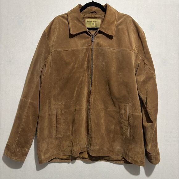 Boston Harbour Outdoorwear Suede Leather Jacket Men’s XL Brown Lined VTG - Picture 1 of 16